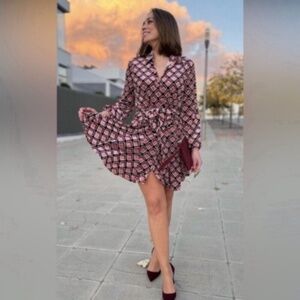 Zara Geometric Colour Block Full Button Up Dress